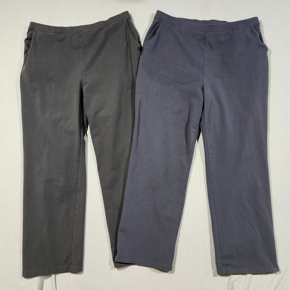 Lot of 2 LL Bean Womens XL Comfort Knit Straight Leg Pants Gray Olive Stretch